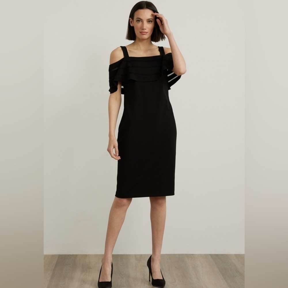 Joseph Ribkoff Cocktail Dress Off Shoulder Navy Blue Size 4 Side Zipper Lined